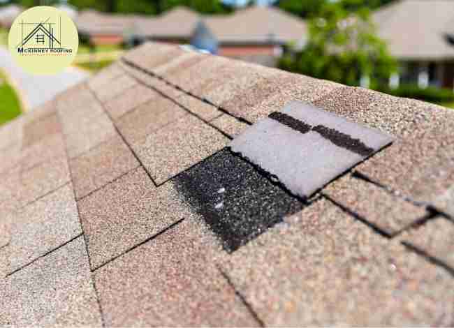Replacing damaged shingle to fix roof leak.